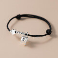 wholesale 999 Silver Exquisitely Simple Maneki-neko Kitten Star Light Bead Adjustable Bracelet S7396-0-3