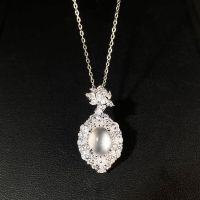 wholesale S925 Sterling Silver with High-Ice Natural Mineral-Included Jade Pendant and Full Diamond Accent Necklace, Minimalist New Chinese Style-Water Jade-XL189 Copper (copper with cross chain)