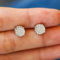 925 Sterling Silver Hip-Hop American Style Round Moissanite Stud Earrings, D Color, Unisex-0-1