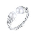 wholesale S925 Sterling Silver Vintage-style Twist Pearl Ring for Women, High-end Design with Swarovski Pearl, Adjustable Open Ring-0-4