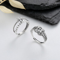 wholesale S925 Sterling Silver Retro Double-Layer Twisted Cross Black Silver Ring, Hot Selling Trendy Hip-Hop Rave Index Finger Ring-476FJ/B model: approximately 2.4g &gt; opening adjustable