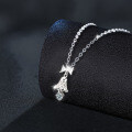 Sterling Silver Moissanite Bell Necklace with Bow Pendant-0-0
