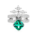 wholesale S925 silver pure silver ring with green gemstone design, zirconia, high-carbon diamond, and ice-cut floral style, elegant women's silver jewelry-0-4