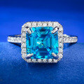 wholesale S925 Silver 8*8 Aquamarine Diamond Ring, Daily Fashion for the Wealthy Lady, Mu Jing Jewelry New Product Live Stream New Release-0-0