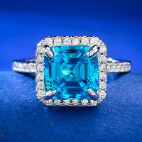 wholesale S925 Silver 8*8 Aquamarine Diamond Ring, Daily Fashion for the Wealthy Lady, Mu Jing Jewelry New Product Live Stream New Release-R716 Ocean Blue No.9