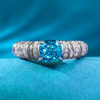 wholesale S925 High Carbon Diamond Ring, Fully Set with 6*6 Paraiba Tourmaline, European-American Style Light Luxury Women's Ring-R876 Paraiba No.9