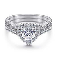 wholesale S925 Sterling Silver Heart Ring Set for Women, Popular European and American Fashion, Heart-Shaped Zirconia Combination Engagement and Proposal Ring Set-Platinum Side Ring>US Size 8#