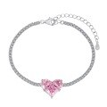 wholesale S925 Sterling Silver Cross-Border Women's Pink Love Zirconia Pavé Tennis Bracelet with Exquisite Sweet European-American Style Design-0-6
