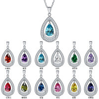 wholesale S925 Sterling Silver Waterdrop-shaped Natural Stone Necklace for Women, High-end Minimalist Design, Aquamarine Zircon Pendant Collarbone Chain-Royal Blue [September] 925 Silver