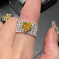 wholesale S925 sterling silver jewelry yellow diamond heart full diamond ring, same as Xiaohongshu, live stream women's heart yellow diamond ring-0-3