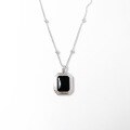wholesale Sterling Silver Geometric Square Black Onyx Pendant Necklace, Cross-Border Hot Seller, Niche Luxury, Versatile and Sophisticated Collarbone Chain-0-4