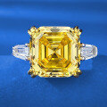 wholesale Live stream same style 925 silver ring, pagoda style 12*12mm asscher cut high carbon diamond, yellow diamond ring,ins-0-0
