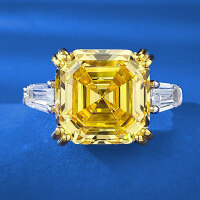 wholesale Live stream same style 925 silver ring, pagoda style 12*12mm asscher cut high carbon diamond, yellow diamond ring,ins-R700 Yellow Diamond No. 5