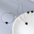 wholesale S925 Silver Plated with Heart Black Agate Necklace Set, Ins Niche High-End Custom Silver Jewelry for Women Wholesale-0-3