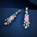 wholesale S925 Silver Live Stream Same Style Sakura Pink 4-Carat 9*13 Oval High Carbon Diamond Earrings, Niche Design-0-2