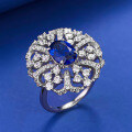 wholesale Metal 925, the new full-body ring is set with a 6* royal blue bao, European-American style light luxury women's ring that elongates the fingers, available for drop shipping-0-3