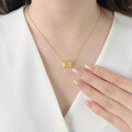 wholesale 925 Silver New Jewelry, Wind Fragrance Versatile Necklace with Yellow Diamond Pendant, Elegant Necklace, Light Luxury Ins Style-0-3