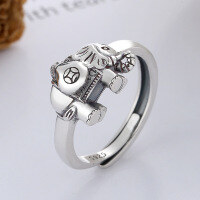 wholesale S925 Sterling Silver Vintage Antique 3D Elephant Coin Bag with Good Meaning Creative Design Openable Ring for Women-YFJ671/approx. 3.6g>925 silver