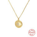 wholesale S925 Sterling Silver Geometric Eye Pendant with Rhinestones, Round Choker Necklace, Trendy INS Style-0-0
