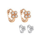 wholesale S925 Sterling Silver Cross-border Moissanite Four-Leaf Clover Ear Clasps in White Gold and Champagne Gold, Fashionable and Versatile Light Luxury Earrings-0-4