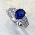wholesale S925 Sterling Silver Zhuo Zhifan New 7*9mm Simulated Diamond Blue Steel Ring, Fashionable and Versatile-0-1