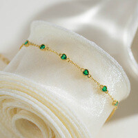 wholesale S925 Silver Light Luxury Temperament Simple and Elegant Ins Niche Design Exquisite Green Diamond Geometric Bracelet S7445-S925 Silver Bracelet Heart Model>925 Silver