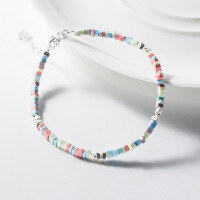 wholesale S925 Sterling Silver Irregular Colored Stone Crushed Silver Bracelet Simple Negative Ion Oxidized Stone Bangle for Women S6400-S925 Silver Bracelet 925 Silver