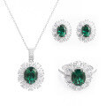 wholesale Platinum New High-End Jewelry Lab-Created Emerald 3-Carat Oval Matching Ring, Necklace and Earrings Set-0-4