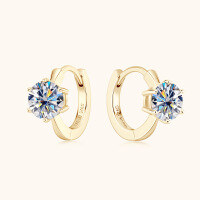 wholesale S925 Silver Fashion Minimalist Luxury Style Moissanite Earrings Hoop Small Niche Design High-End Six-Prong Ear Wholesale-White 1 carat + 1 carat
