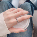 wholesale S925 Sterling Silver Heart-Intertwined Openwork Adjustable Ring, Fresh and Sweet Daily Korean Style Versatile Index Finger Ring-0-2