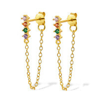 wholesale S925 Sterling Silver Micro-Paved Zircon Earrings for Women, Minimalist Luxury Small Brand High-End Long Drop Fringe Cross-Border Earrings-Platinum-Green Diamond 925 Silver