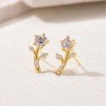 wholesale Gold-plated S925 Silver Moissanite Six-Prong Main Stone Branch Design Trendy Women's Earrings Best Seller-0-1