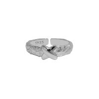 wholesale S925 Sterling Silver Korean Version Ins Minimalist Niche Design Versatile Single X Textured Open Adjustable Ring for Women-White Gold [No. 12/Adjustable] Opening adjustable