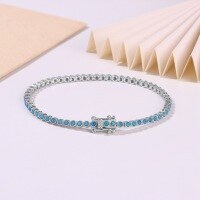 wholesale S925 Silver European and American Cross-Border Opal Tennis Bracelet Hip-Hop Women's Chain Trendy Personality Fashion Gold-Plated Bangle Bracelet-Platinum Blue Orbo 2.0 6.5 inches