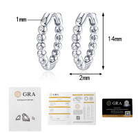 Sterling Silver Single-Row Moissanite Hoop Earrings, Minimalist Design-14-point Moissanite + Certificate