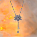 wholesale S925 Sterling Silver Two Lifetimes of Joy Lotus Necklace for Women, Versatile Small Design Pendant with Lotus Seedpod and Lotus Tassel Drop Collarbone Chain-0-2