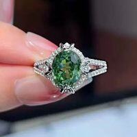 wholesale S925 Sterling Silver Zhuo Zhifan Jewelry New 7*9 Simulated Diamond Fashion Simple and Versatile Live Stream Xiaohongshu Style Ring-R931 Green Diamond No. 8