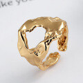 wholesale S925 Sterling Silver Irregular Foil Lava Open Ring with Retro Design, Metal Embossed Fashionable Trendy Index Finger Ring-0-2