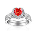 wholesale 925 Sterling Silver 1ct Color Gemstone Heart Combination Set Ring, High-End Luxurious Ice Flower Cut High-Carbon Diamond Heart Gemstone Ring-0-6