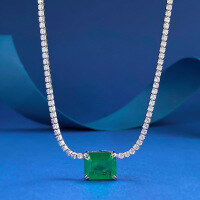wholesale S925 Sterling Silver Simulated Emerald Necklace for Women, Single Row Full Diamond Choker Collarbone Chain, Luxurious-N091 Green 925 Silver