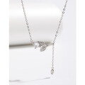 wholesale 925 Sterling Silver 50-Point Moissanite Necklace for Women, Leaf-Shaped Pendant with Diamond Accents, Small Batch Design New Collarbone Chain-0-0