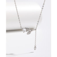 wholesale 925 Sterling Silver 50-Point Moissanite Necklace for Women, Leaf-Shaped Pendant with Diamond Accents, Small Batch Design New Collarbone Chain-50-point moissanite necklace white gold &gt; 925 silver