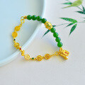 wholesale 925 silver with certificate, gold-plated, antique-style auspicious pendant inlaid with Hetian jade lucky beads and green jade bead bracelet for women-0-3