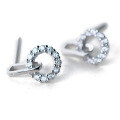 wholesale S925 silver diamond-set round stud earrings with geometric interlocking design E5151-0-4