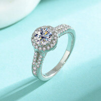 wholesale Pt950-plated S925 sterling silver moissanite ring, heavy work high-end luxury Y-wall round finger ring for women-1 carat (6.5mm zircon) ring  size 6