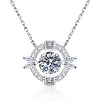 Metal Moissanite Necklace, Ocean Heart Pendant, Women's Delicate, Simple and Versatile Design.-6.5mm high-carbon stone  925 silver