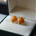 wholesale S925 Sterling Silver Natural Old Beeswax Geometric Square Stud Earrings, Minimalist Rhombus Silver Earrings-0-0