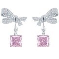 wholesale Metal material first, Mu Jing Jewelry new fashion bow pink diamond earrings for women 10*10 simulated gemstone European and American long style-0-4