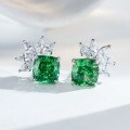 S925 Sterling Silver Earrings, Four-Prong Radiant Cut Ice Flower Blue Topaz and Yellow Diamond Studs-0-2