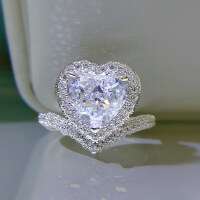 wholesale S925 Silver Jewelry by Zhuozhifan, European and American Style Ring with High-Carbon Diamond Heart-Shaped Band for Women, Cross-Border AliExpress Best-Seller-Heart-Shaped Ring Size 5